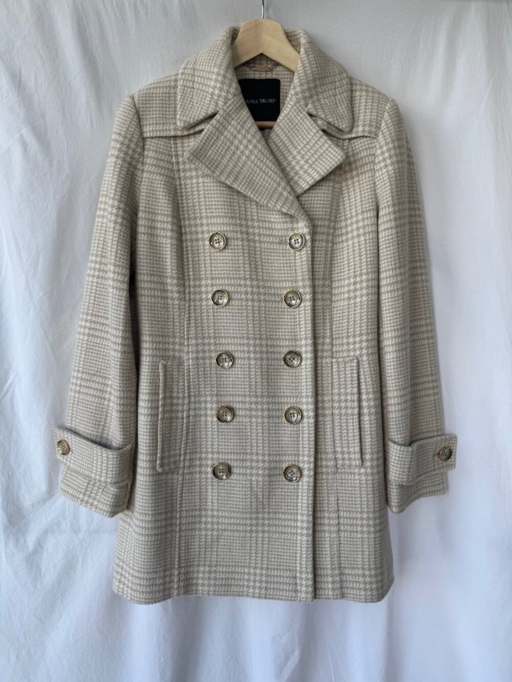 Ivanka Trump Wool Blend Plaid Houndstooth Double Breasted Coat Size 6
